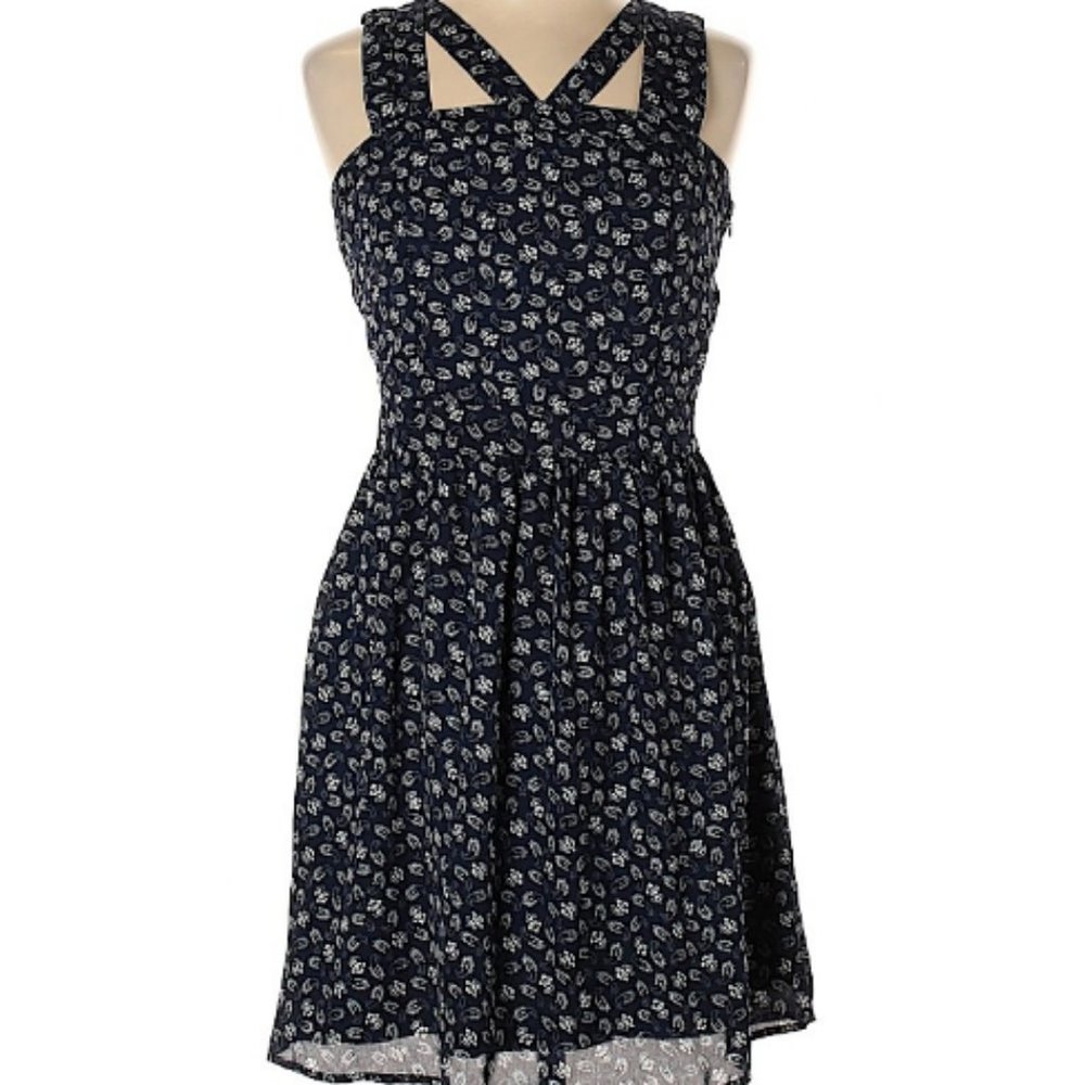 Doe & Rae Blue White Floral Caged Dress LARGE